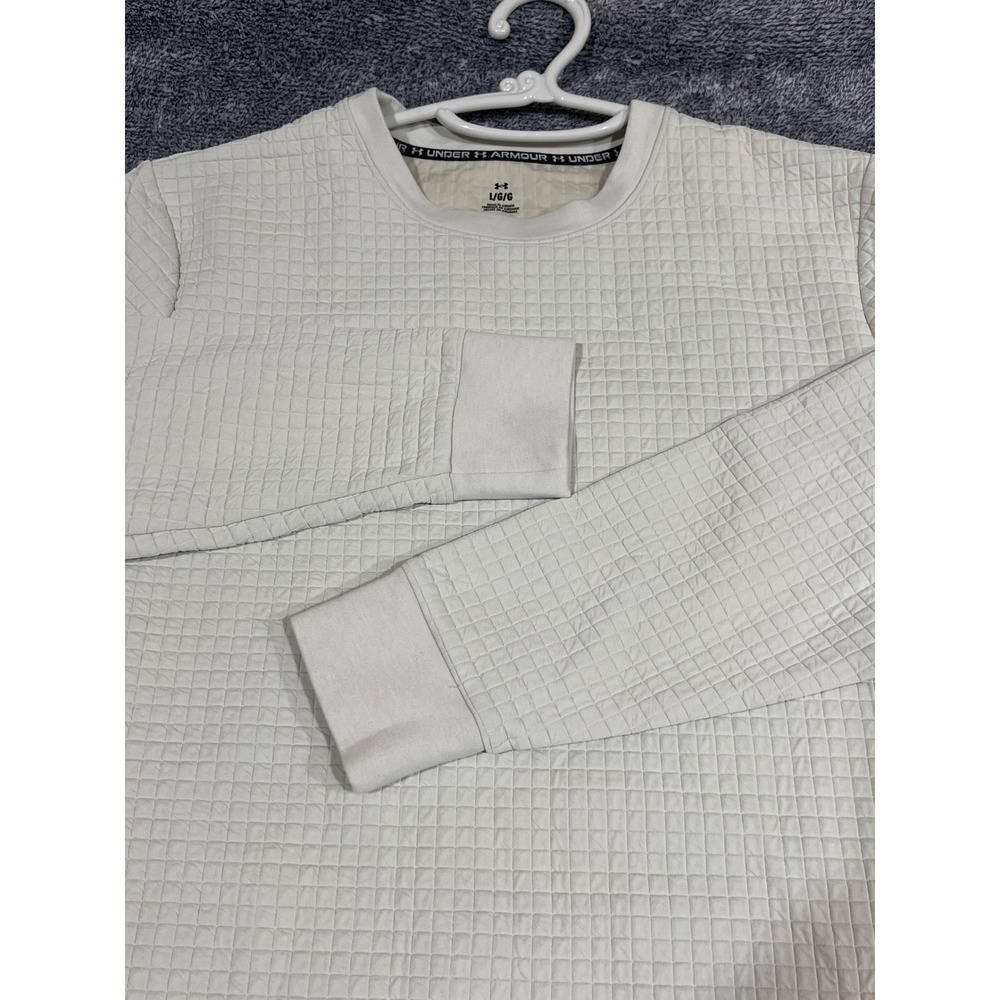 Under Armour Mens Large Quilted Grid Crewneck Sweatshirt Off White Pullover